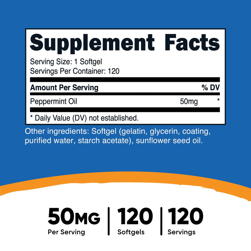 Nutricost Peppermint Oil Softgels (120 SFG) (50 MG) - Gluten Free, Third-Party Tested, GMO Free