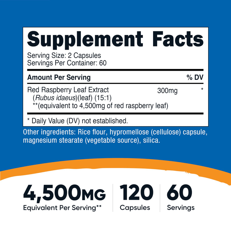 Nutricost Red Raspberry Leaf Extract (4500mg) 120 Capsules | Vegan Supplement