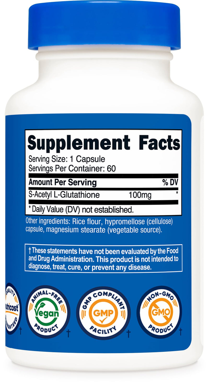 Nutricost S-Acetyl L-Glutathione 100mg - 60 Capsules | GMO-Free, Vegan