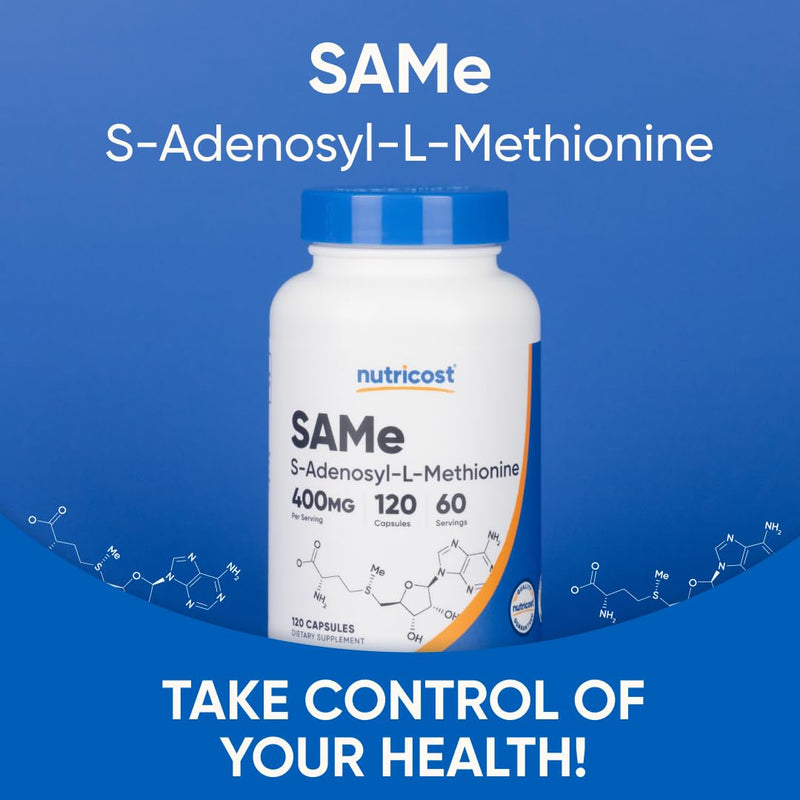 Nutricost SAM-e (S-Adenosyl-L-Methionine) 400mg - 60 Servings, 120 Veggie Capsules, Non-GMO, Gluten Free, Vegetarian
