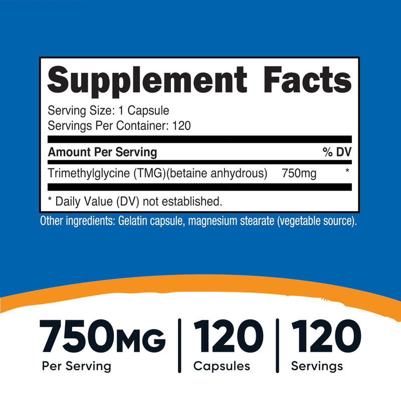 Nutricost TMG (Trimethylglycine) 750mg – 120 Capsules (Pack of 2)