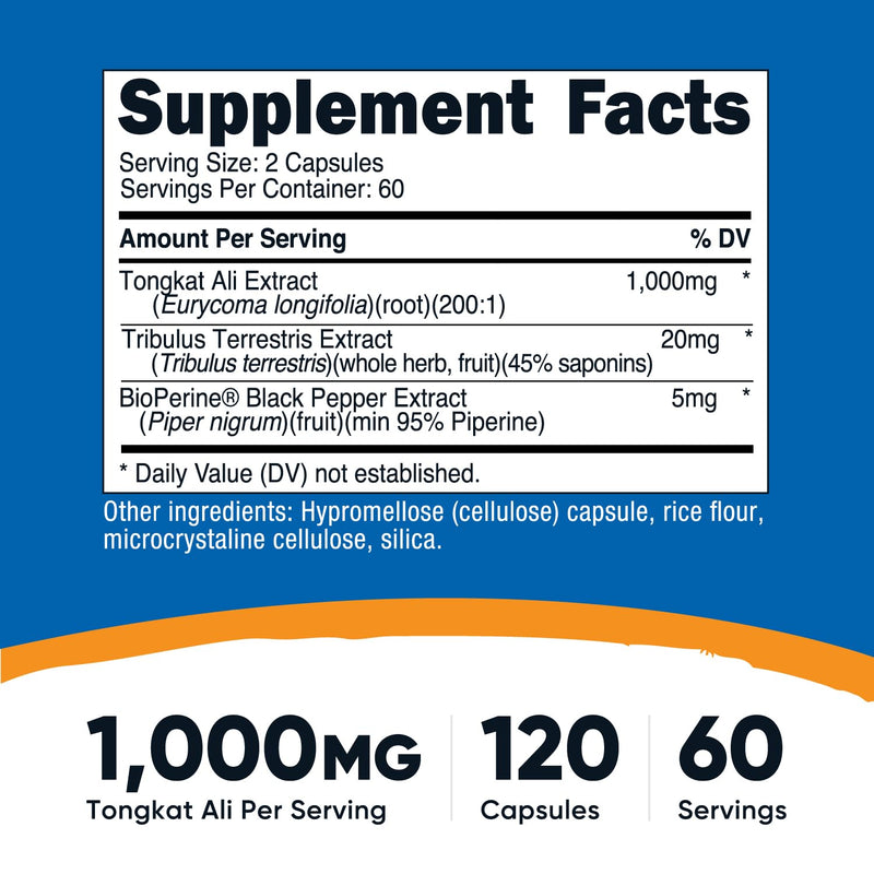 Nutricost Tongkat Ali 1000mg - 120 Veg Capsules, Tribulus, BioPerine