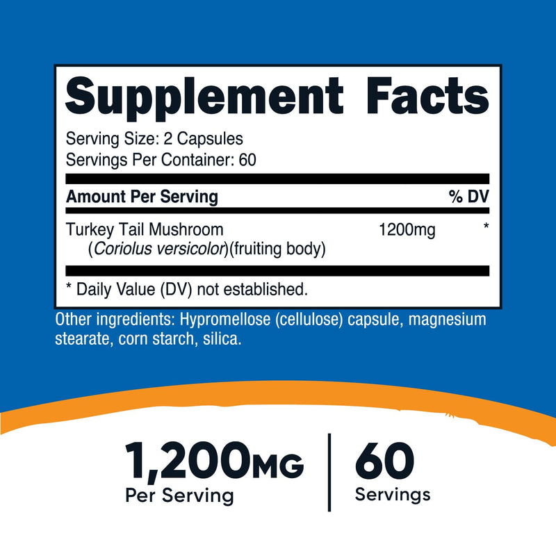 Nutricost Turkey Tail Mushroom Capsules 1200mg | 60 Servings | Gluten Free, Non-GMO