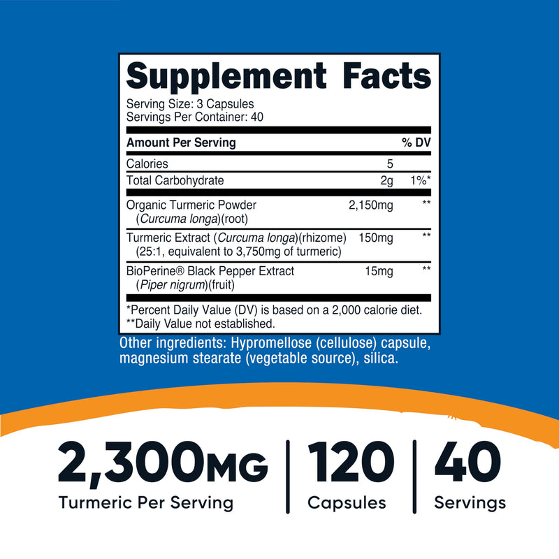 Nutricost Turmeric Curcumin with BioPerine – 2300mg Per Serving, 95% Curcuminoids, 120 Veggie Capsules (Pack of 2)