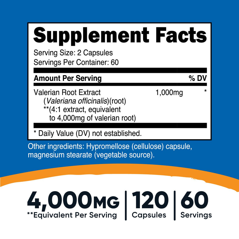 Nutricost Valerian Root Capsules 1000mg – 4:1 Extract, 2-Pack