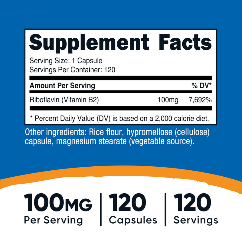 Nutricost Vitamin B2 100mg Riboflavin - 120 Capsules, Gluten Free & Non-GMO