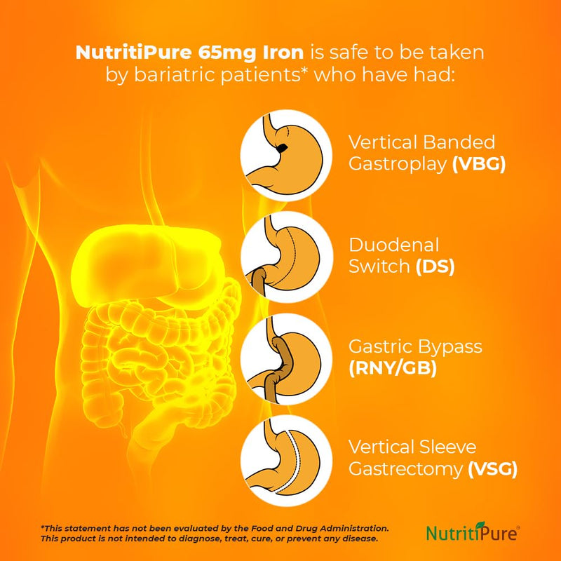 NutritiPure Chewable Iron 65 mg with Vitamin C 270 mg – Orange Flavor, 60 Count
