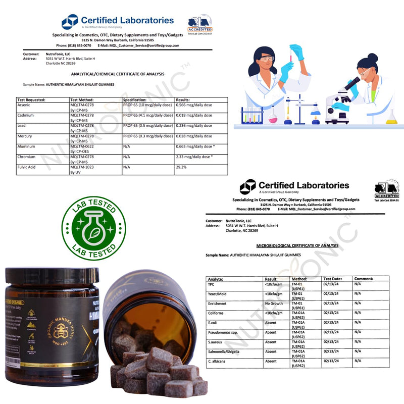 NutroTonic Organic Himalayan Shilajit Gummies – Pomegranate & Vanilla Flavor | Made in USA