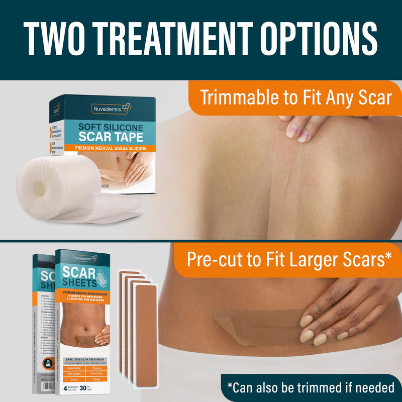 NUVADERMIS Silicone Scar Sheets - 120x1-5 Roll - Medical-Grade Scar Tape for Surgical Scars Wrinkles and Keloids