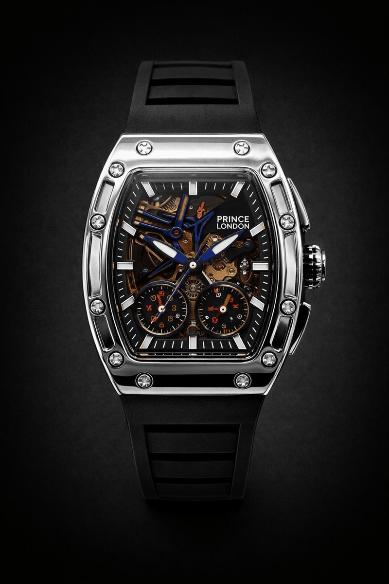 NYL Mens Automatic Mechanical Dial Black Rubber Watch NY London - InStock