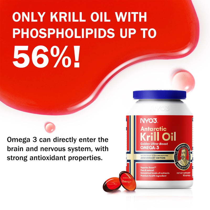 NYO3 Krill Oil 1500mg Omega-3 | 225mg EPA & 105mg DHA | 90 Softgels