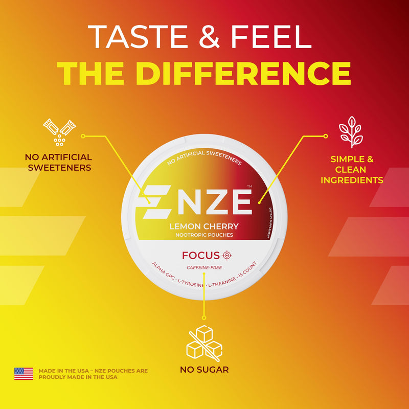 NZE Caffeine Free Nootropic Pouches – Lemon Cherry, 15 Pouches/Can, 5 Pack | Alpha GPC, L-Tyrosine & L-Theanine