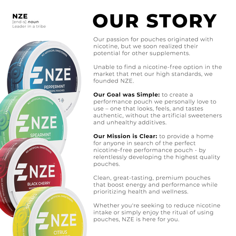 NZE Caffeine Free Nootropic Pouches (Peppermint) - 5 Can Pack | Alpha GPC, L-Tyrosine & L-Theanine