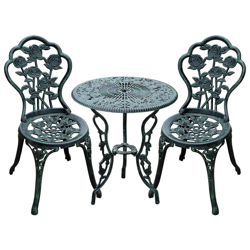 3 Pcs Cast Aluminum Bistro Set-Green