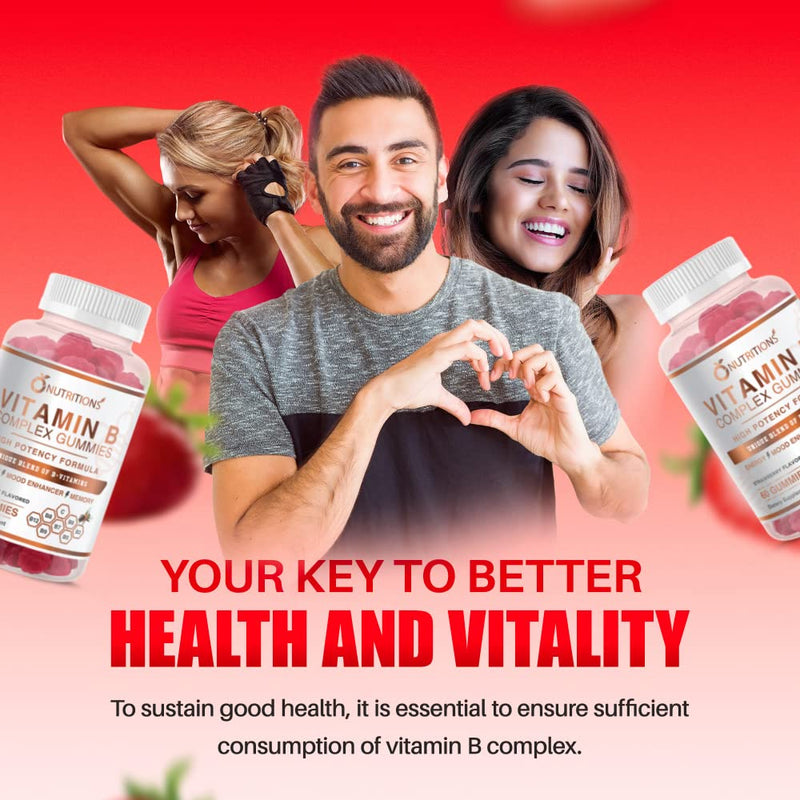 O NUTRITIONS Vitamin B Complex Vegan Gummies with Vitamin B12, B7 as Biotin, B6, B3 as Niacin, B5, B6, B8, B9 as Folate for Stress, Energy and Healthy Immune System (2 Pack)