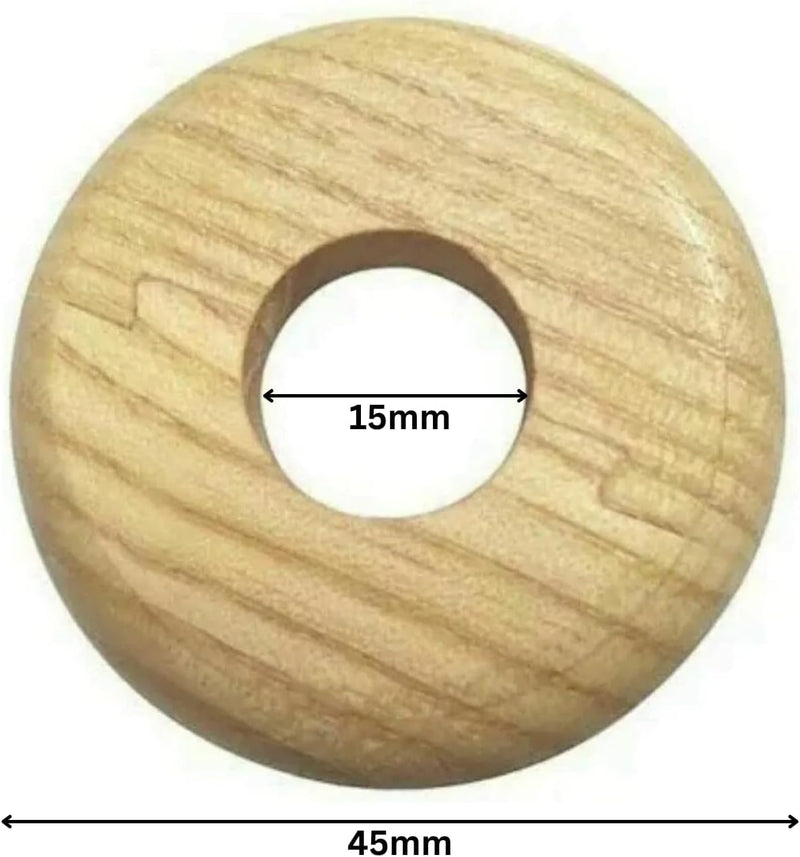 2 Pack Oak Radiator Pipe Covers 15mm Wooden Collars