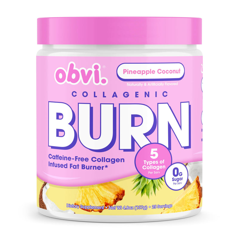 Obvi Collagenic Burn Powder | Multi-Collagen Peptide Blend with GBB, Ashwagandha & Green Coffee | Pineapple Coconut, 25 Servings
