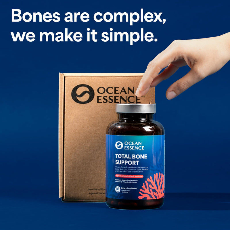 OCEAN ESSENCE Total Bone Support - Plant-Based Algae Calcium for Bone Density & Strength | 120 Capsules
