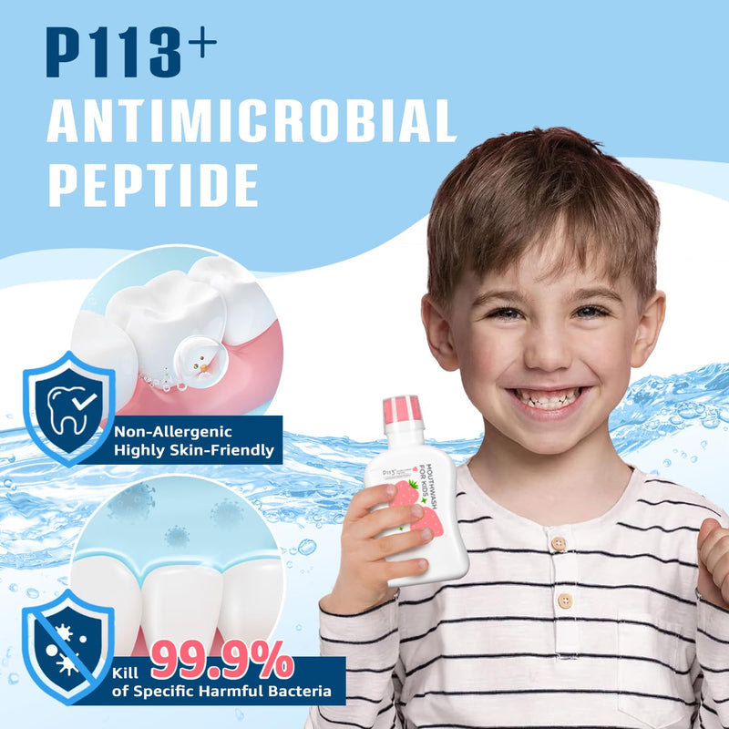 oh care Kids Mouthwash – Fluoride-Free, Alcohol-Free, P113+ Antimicrobial, Grape Flavor, 11.08 fl oz