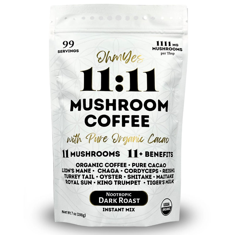 OhmYes 11 Mushroom Coffee + Cacao – Organic Nootropic Superfood Blend (7 oz)
