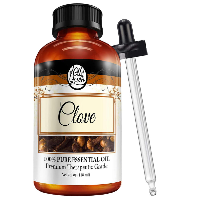 Oil of Youth Clove Bud Oil 4 oz – Clove Essential Oil for Toothache, Gums, Teeth & Skin