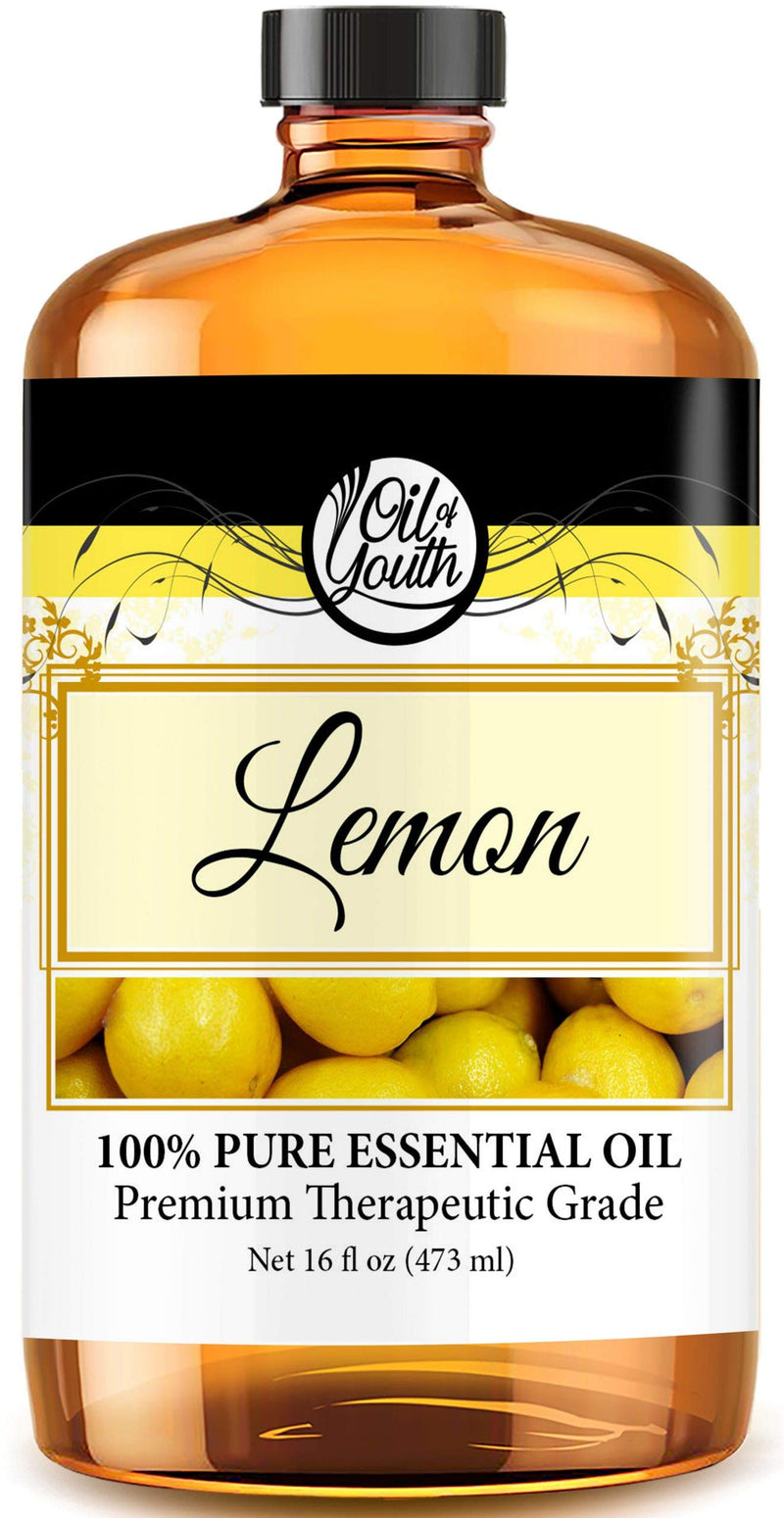 Oil of Youth - Lemon Essential Oil (16oz Bulk) Pure Therapeutic Grade Essential Oil for Aromatherapy, Diffuser, Skin Therapy, Calming