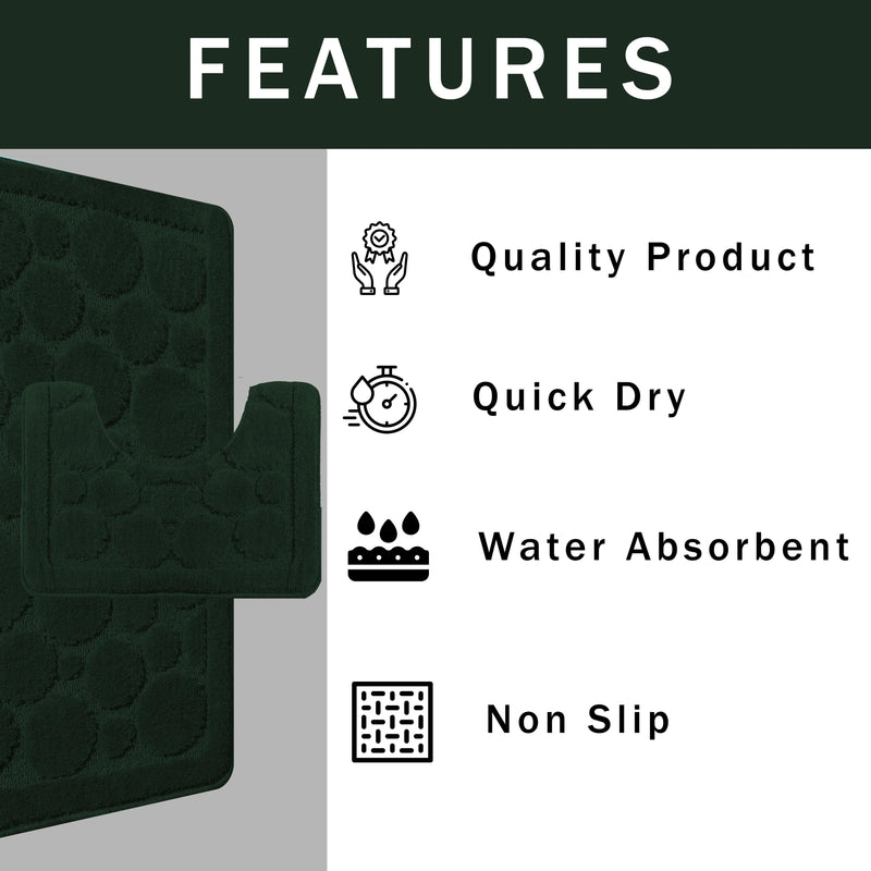 OLIVIA ROCCO Cali Bubbles Emerald Green Bath Mat And Pedestal Set Non Slip Hotel-Quality Everyday Comfort
