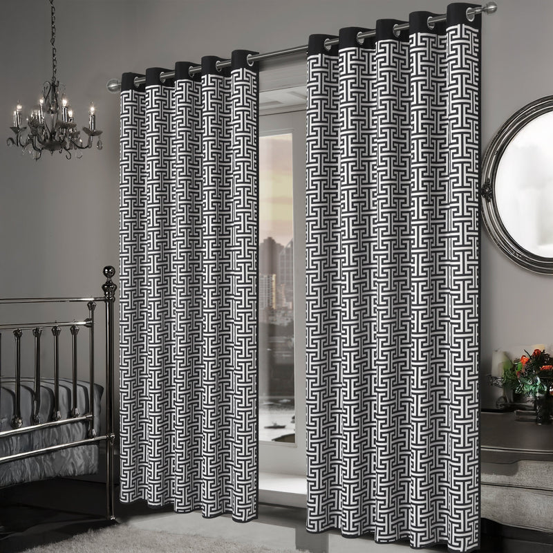 OLIVIA ROCCO Milano Geometric Blackout Curtains Thermal Insulated Eyelet Pair Pencil Pleat