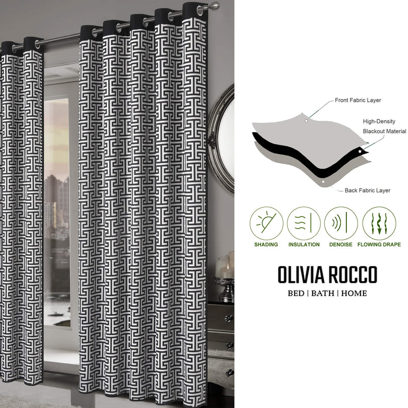 OLIVIA ROCCO Milano Geometric Blackout Curtains Thermal Insulated Eyelet Pair Pencil Pleat