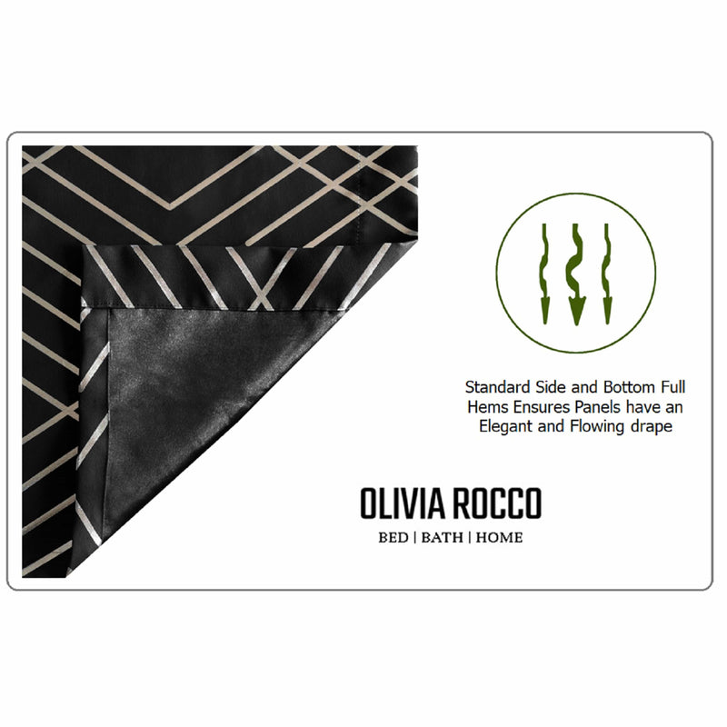 OLIVIA ROCCO Geometric Sparkle Blackout Curtains Black Thermal Insulated Eyelet Ring Top