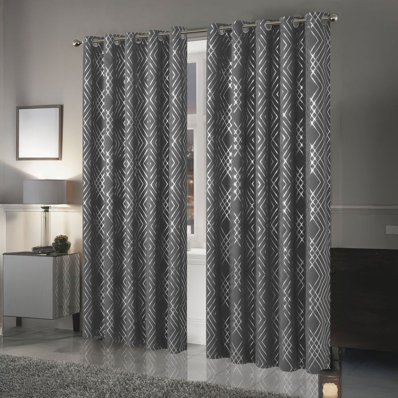 OLIVIA ROCCO Geometric Sparkle Blackout Curtains Silver Eyelet Ring Top Soft Thermal