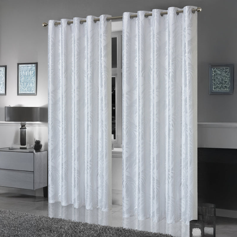 OLIVIA ROCCO Leaf White Sparkle Blackout Curtains Super Soft Fabric Thermal Insulated