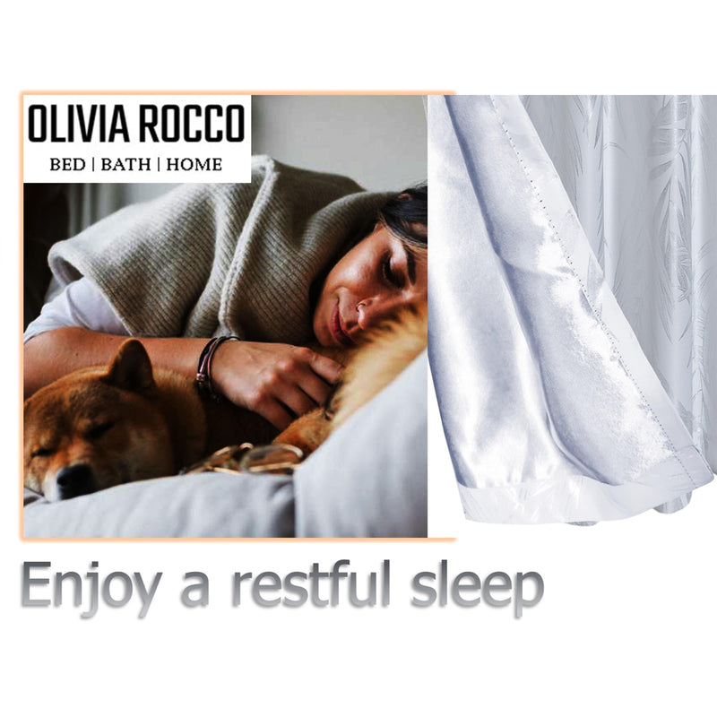OLIVIA ROCCO Leaf White Sparkle Blackout Curtains Super Soft Fabric Thermal Insulated