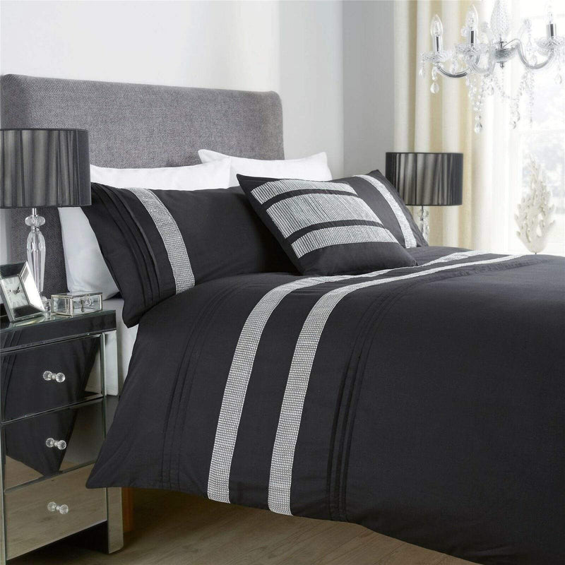 OLIVIA ROCCO Diamante Glitz Cotton Rich Duvet Set With Handwoven Crystal Detailing