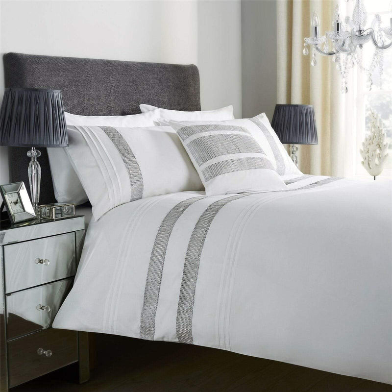 OLIVIA ROCCO Diamante Glitz Cotton Rich Duvet Set With Handwoven Crystal Detailing