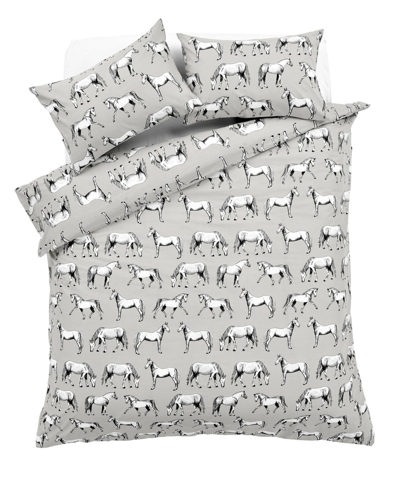 OLIVIA ROCCO Horses Design Cotton Rich Duvet Set Single and Double Sizes Bold Colours