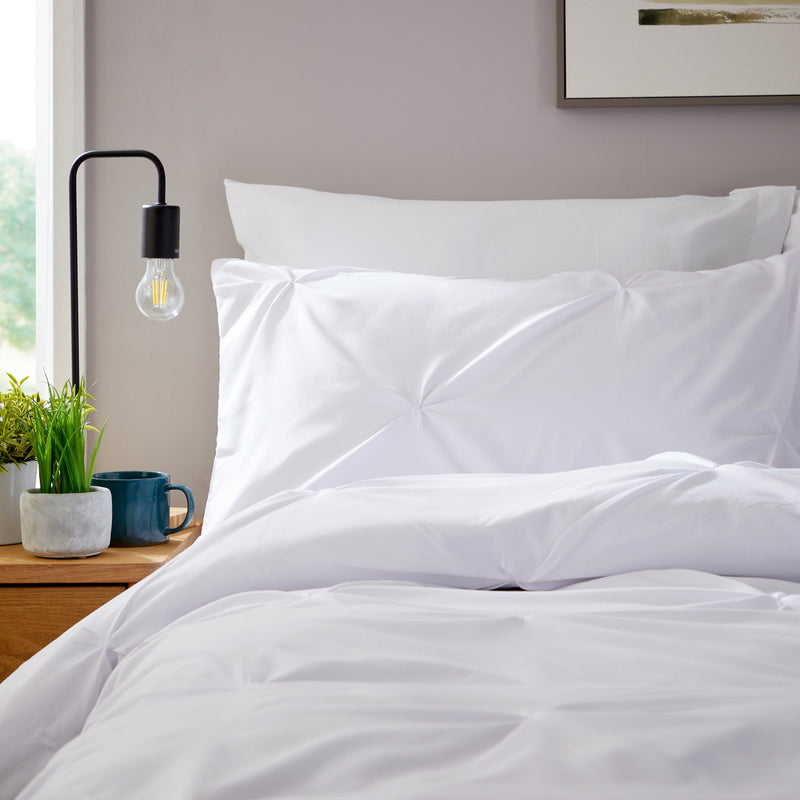 OLIVIA ROCCO Pintuck White Microfibre Duvet Cover Set With Pillowcases Reversible