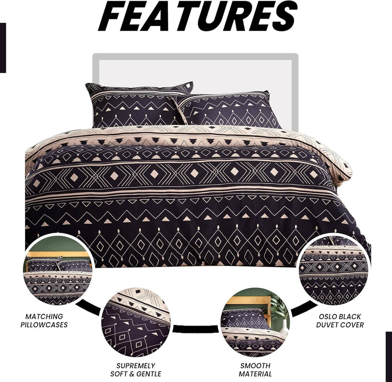 OLIVIA ROCCO Oslo Black Flannel Duvet Cover Set With Pillowcases Designed In England