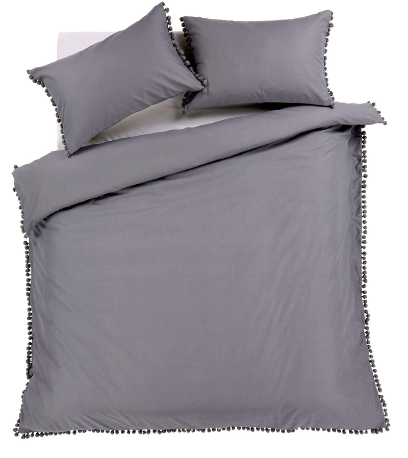 OLIVIA ROCCO Hand Stitched Pom Pom Duvet Set Cotton Rich Bedding In Multiple Sizes