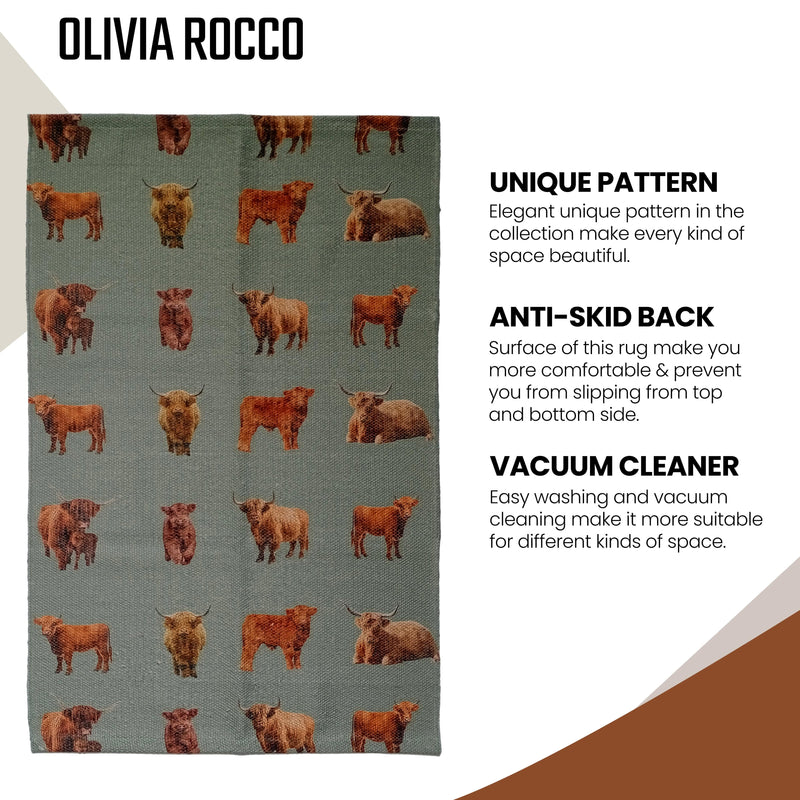 OLIVIA ROCCO Highland Cow Animal Print Non Slip Soft Durable Rug For Living Room Bedroom