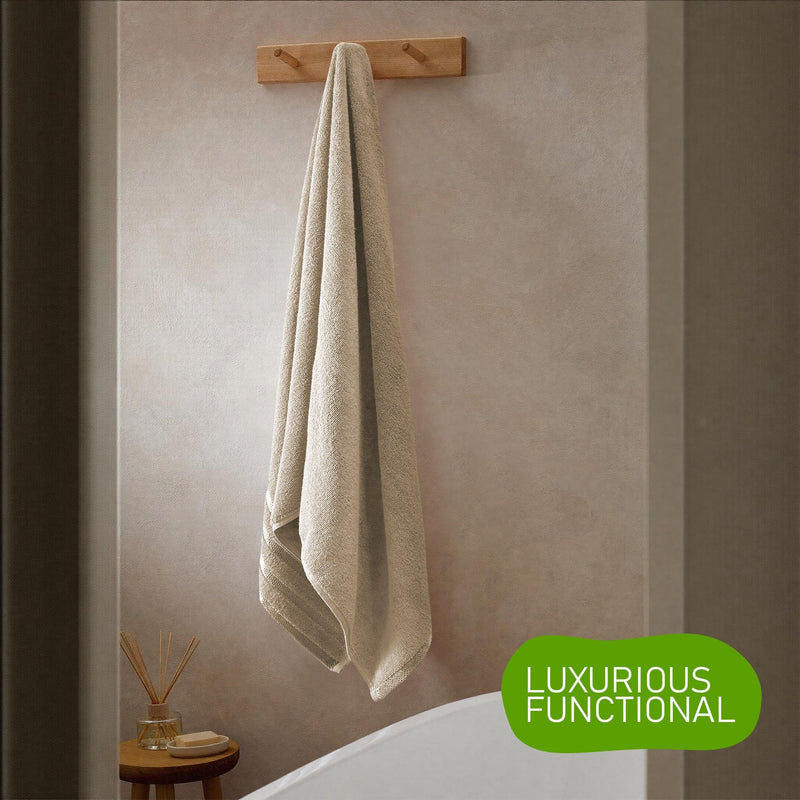 OLIVIA ROCCO Belmont Viscose Stripe Beige Towels 100% Cotton Hotel Quality Bath Towels