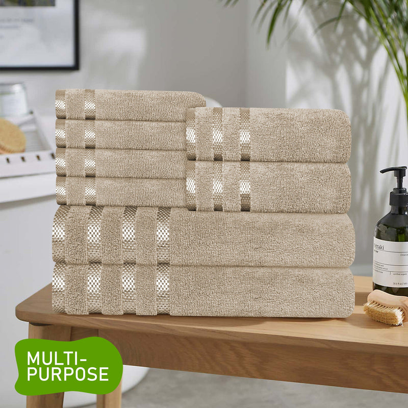 OLIVIA ROCCO Belmont Viscose Stripe Beige Towels 100% Cotton Hotel Quality Bath Towels