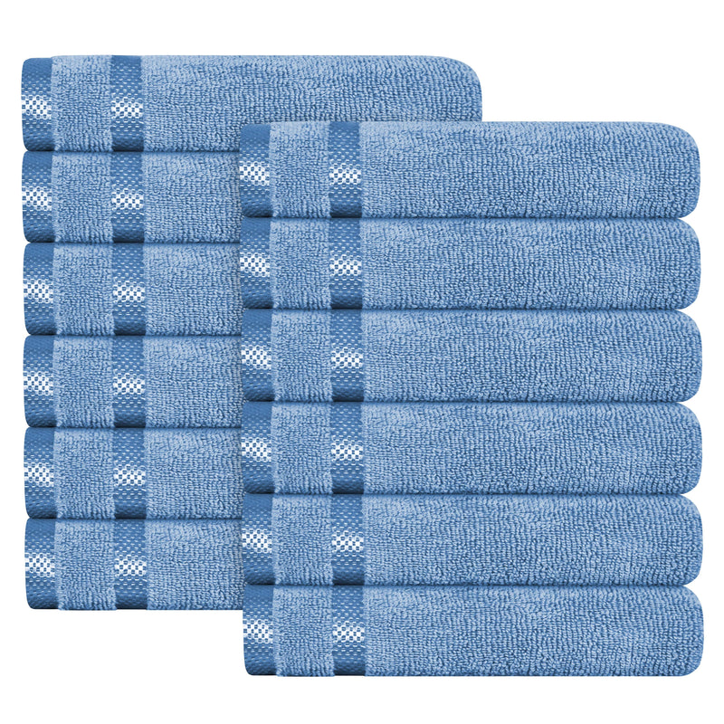 OLIVIA ROCCO Belmont Viscose Stripe Blue Towels 100% Cotton Hotel Quality Super Absorbent