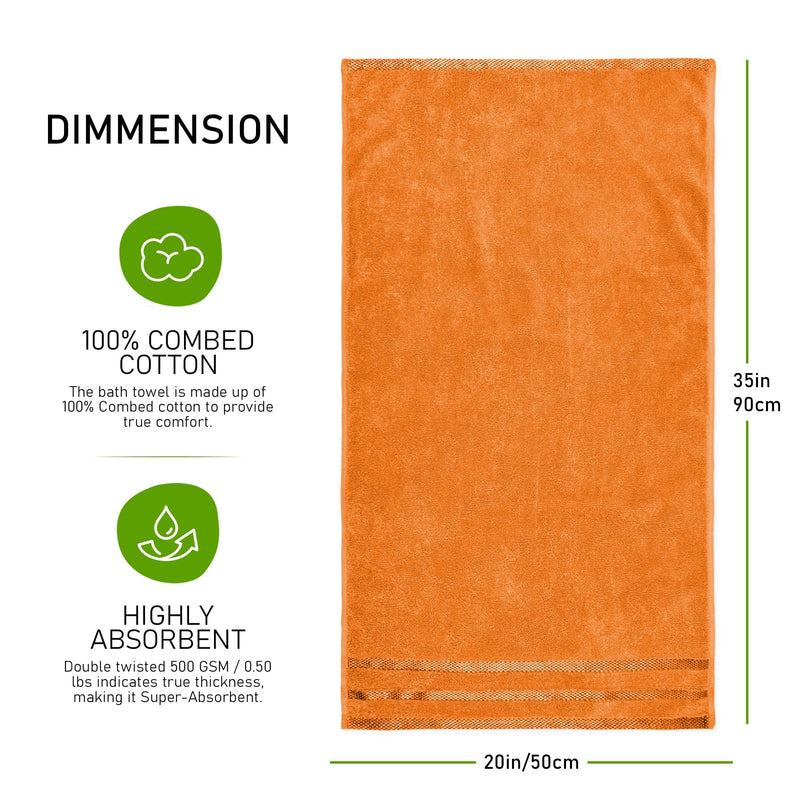 OLIVIA ROCCO Belmont Viscose Stripe Orange Towels 100% Cotton Hotel Quality Bath Towels