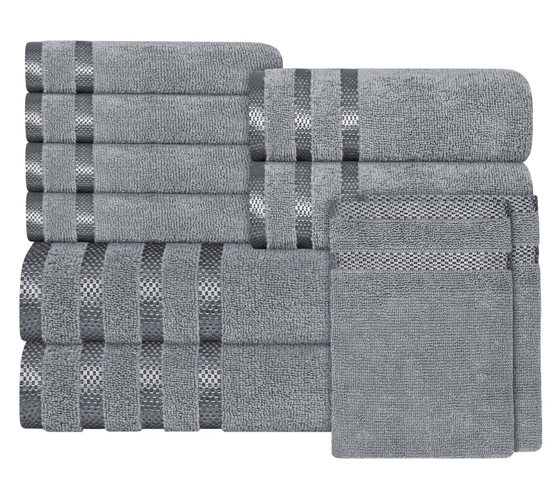 OLIVIA ROCCO Belmont Viscose Stripe Silver Towels 100% Cotton Quality Super Absorbent