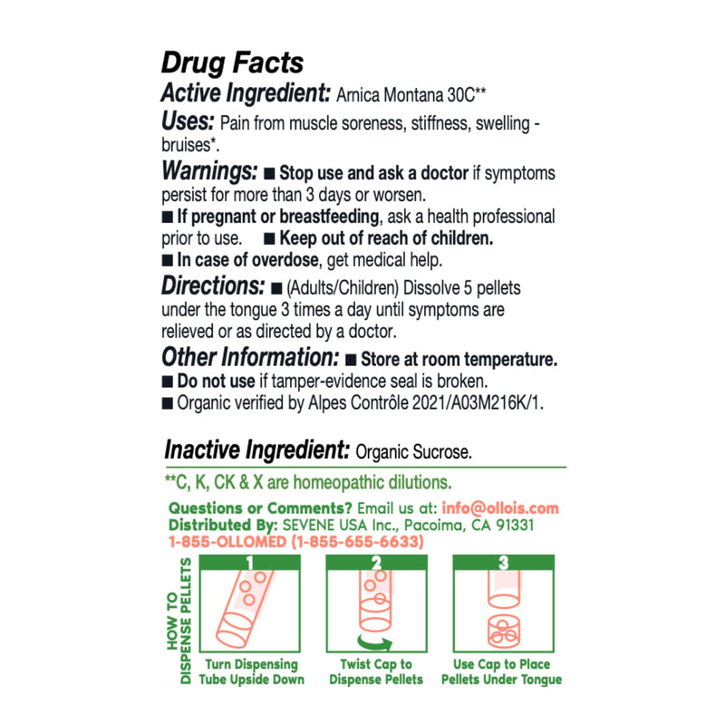 OLLOIS Arnica Montana 30C | Organic, Lactose-Free, Kosher Homeopathic Medicine - 80 Pellets (Pack of 3)