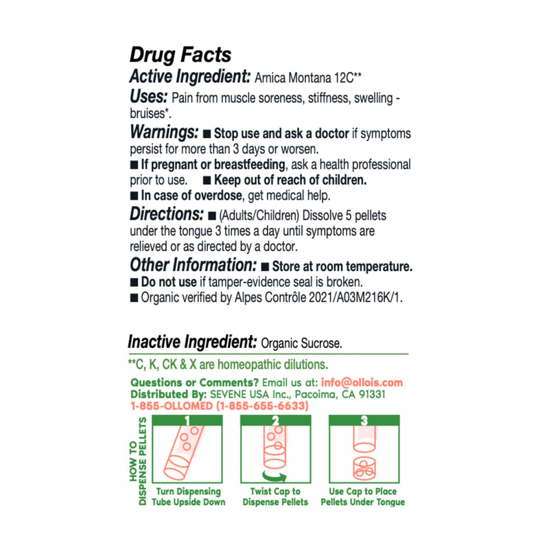 OLLOIS Arnica Montana 12C Organic – Vegan, Lactose-Free Homeopathic Medicine for Surgery | 80 Pellets