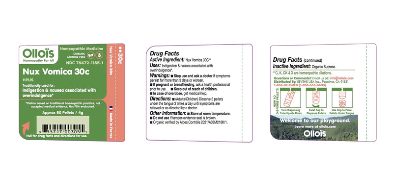OLLOIS Nux Vomica 30C – Organic, Lactose-Free Homeopathic Medicine, 80 Pellets