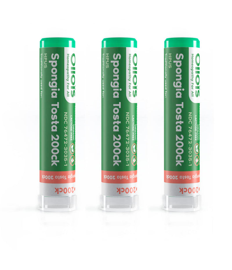 OLLOIS Spongia Tosta 200ck Organic Homeopathic Medicine - Lactose Free, 80 Pellets (Pack of 3)