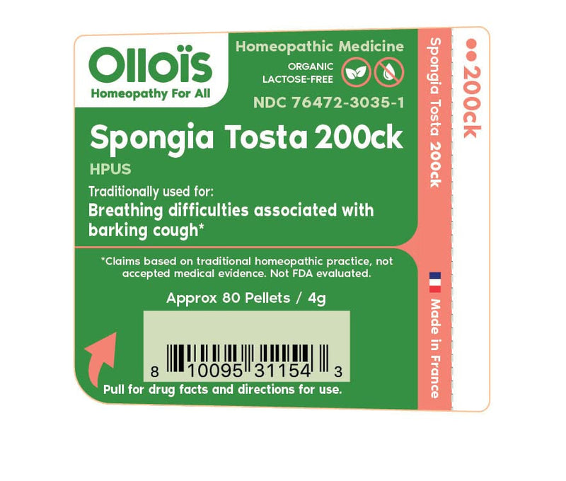 OLLOIS Spongia Tosta 200ck – Organic, Lactose-Free Homeopathic Medicine (80 Pellets)